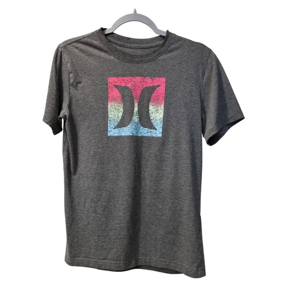 Hurley Boy's Short Sleeve 18/20 Grey T Shirt With Logo Print On Front